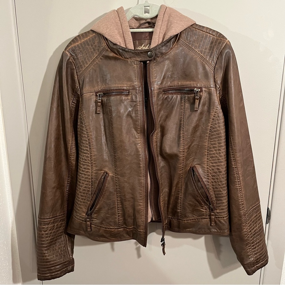 Faux Leather Jacket with removable hood